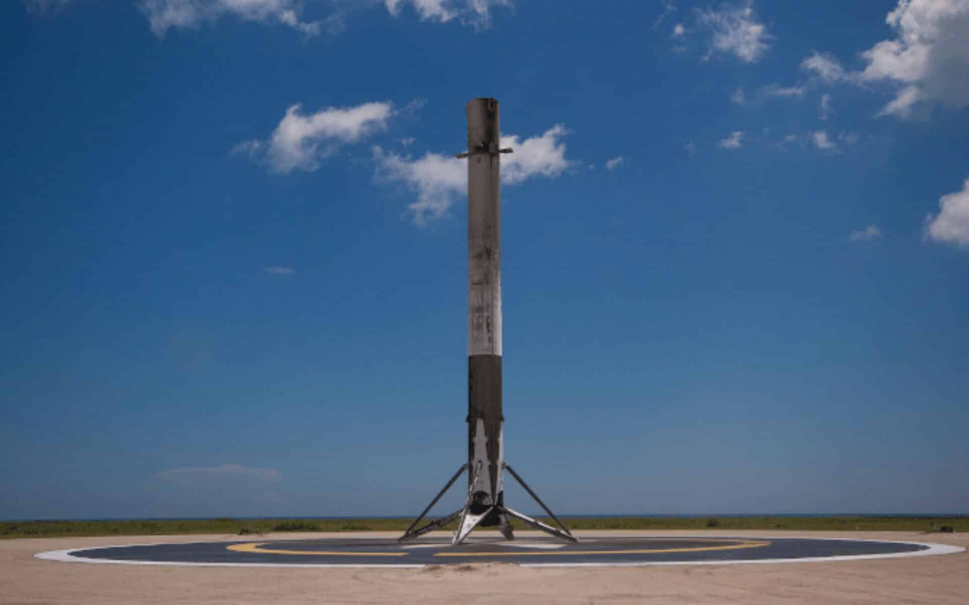 Scorched rocket sits on a launch pad